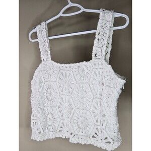 Audrey Parks Francesca's White Crochet Crop Top L Boho Festival Coastal Grunge